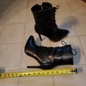 Black lace-up, zip up boots